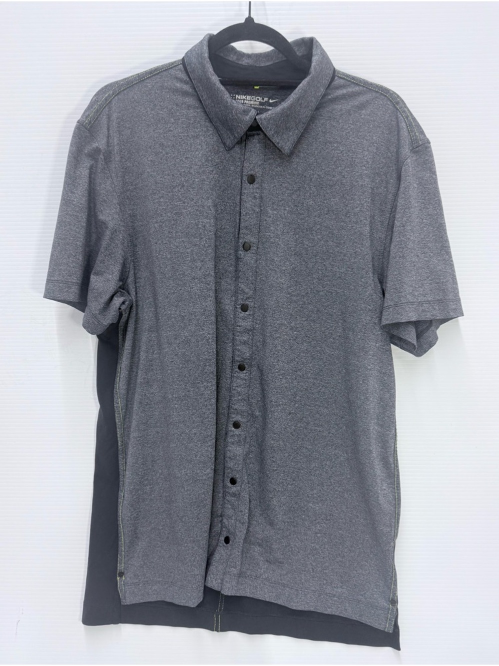 Nike Golf Dri Fit Polo Button Shirt Gray Black Athletic Mens L